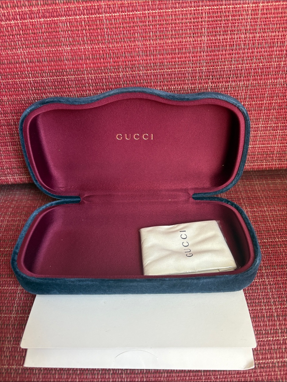 Gucci Velvet Eyeglass Case in Burgundy and Navy Blue